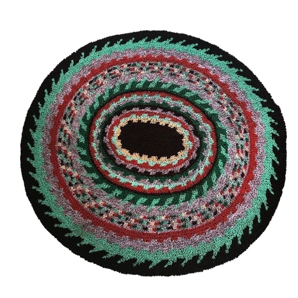 Colorful Loop Oval Bathroom Kitchen Rug Unique Size 35X40” Greens Brown Purple